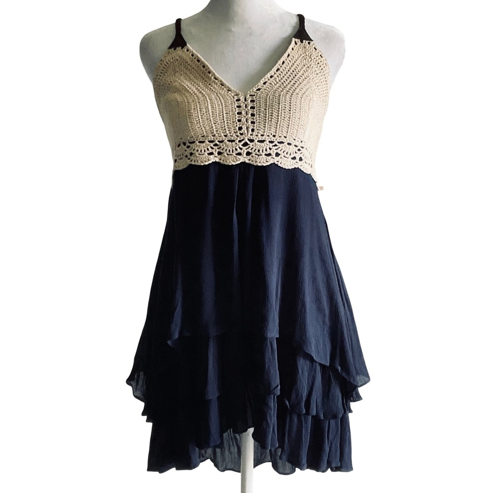 Altar'd State women's cotton mini dress boho tiered ruffle lace crochet layers M